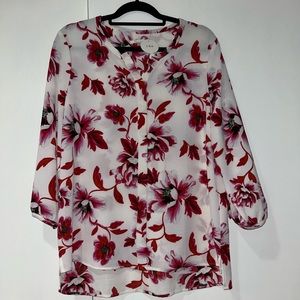 NWT/Never worn white base blouse with pink/red floral design.